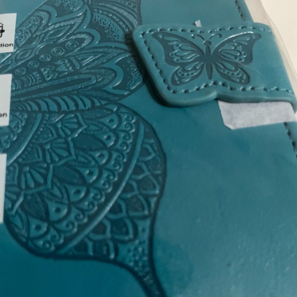 Teal Butterfly Embossed Wallet Case